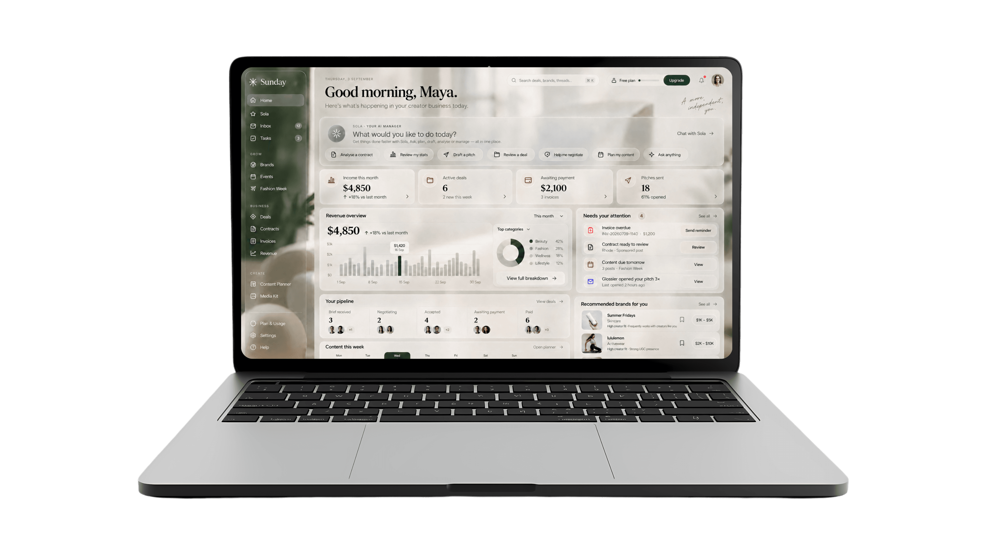 Sunday dashboard preview